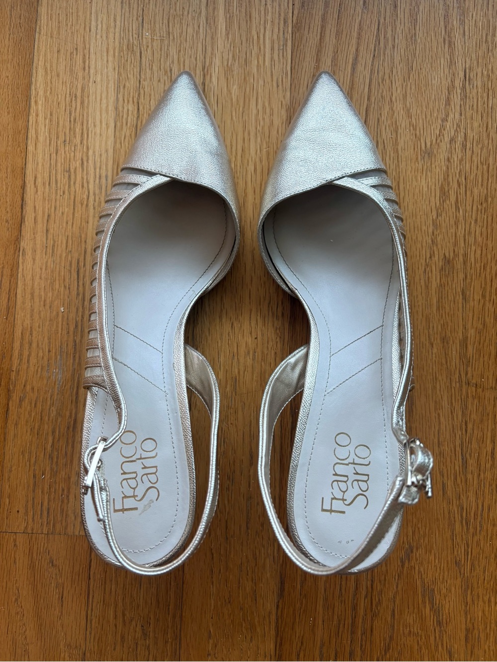 Franco Sarto Champagne Metallic Slingback Kitten Heels Size 10 $148 - Picture 6 of 8